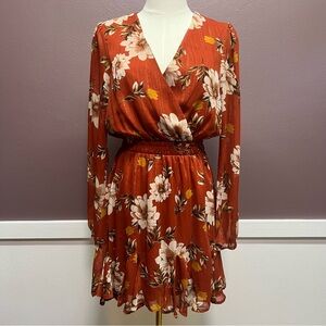 Floral Wrap Dress with Sheer Sleeves